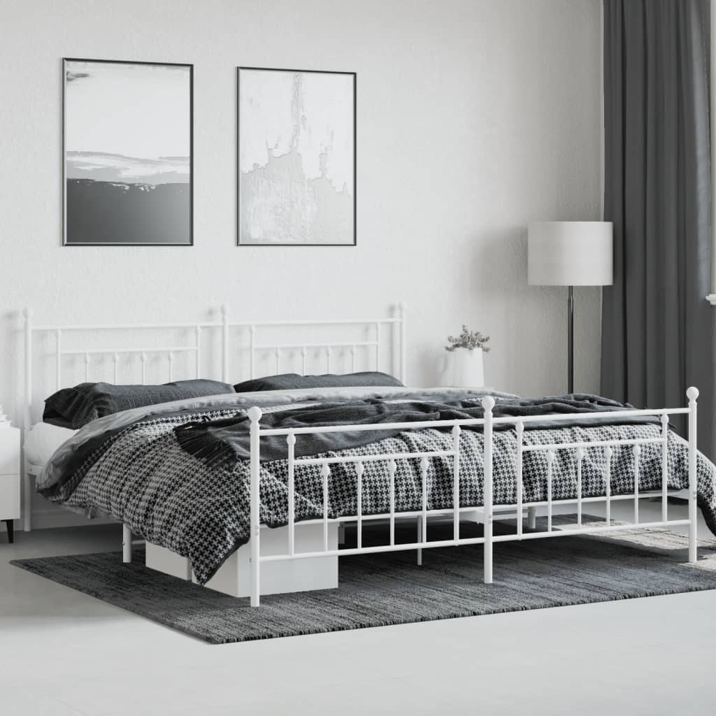 Metal Bed Frame without Mattress with Footboard White 193x203cm
