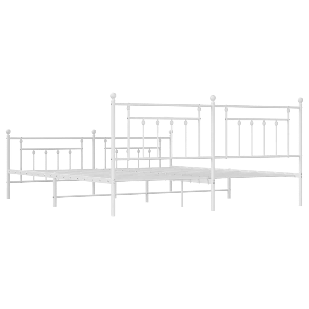 Metal Bed Frame without Mattress with Footboard White 193x203cm