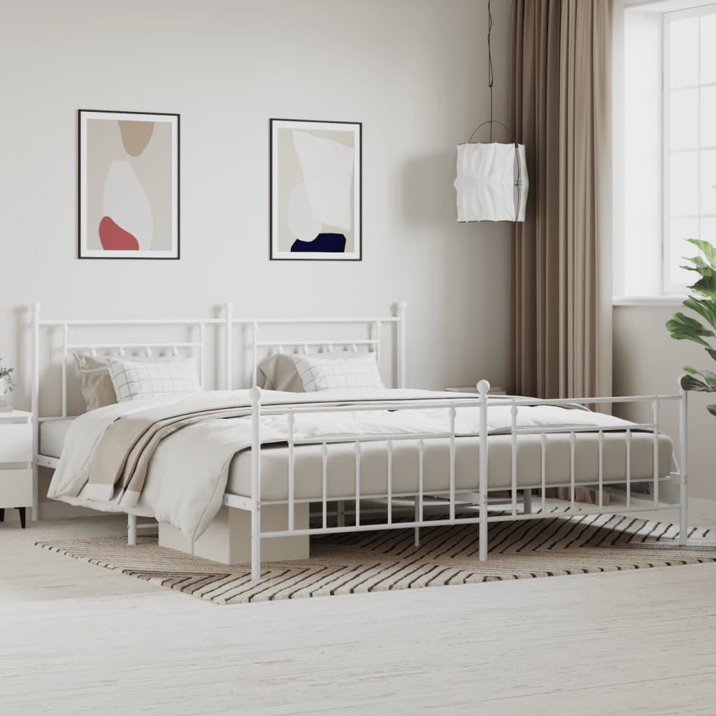 Metal Bed Frame without Mattress with Footboard White 200x200cm