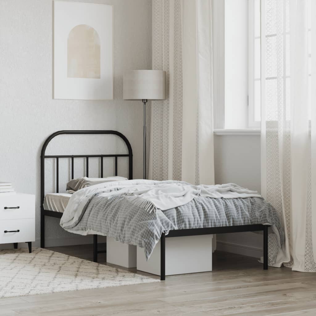Metal Bed Frame without Mattress with Headboard Black 80x200cm