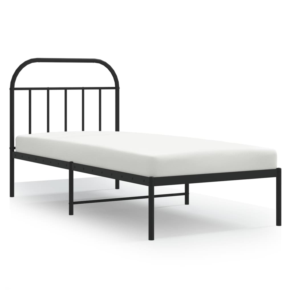Metal Bed Frame without Mattress with Headboard Black 90x200cm