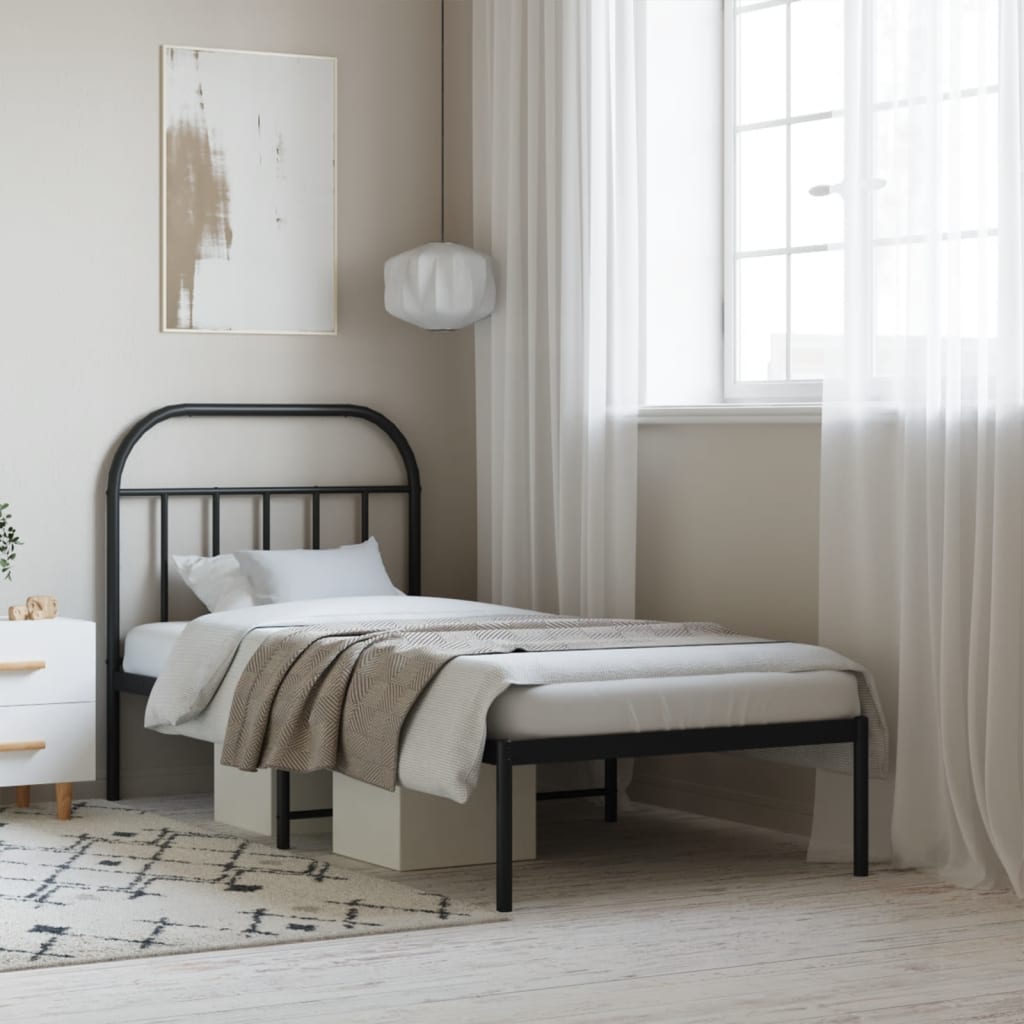 Metal Bed Frame without Mattress with Headboard Black 90x200cm