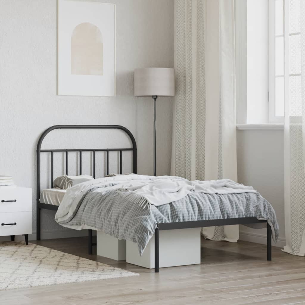 Metal Bed Frame without Mattress with Headboard Black 107x203cm