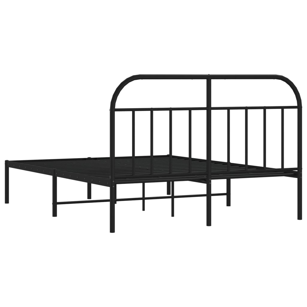 Metal Bed Frame without Mattress with Headboard Black 135x190cm