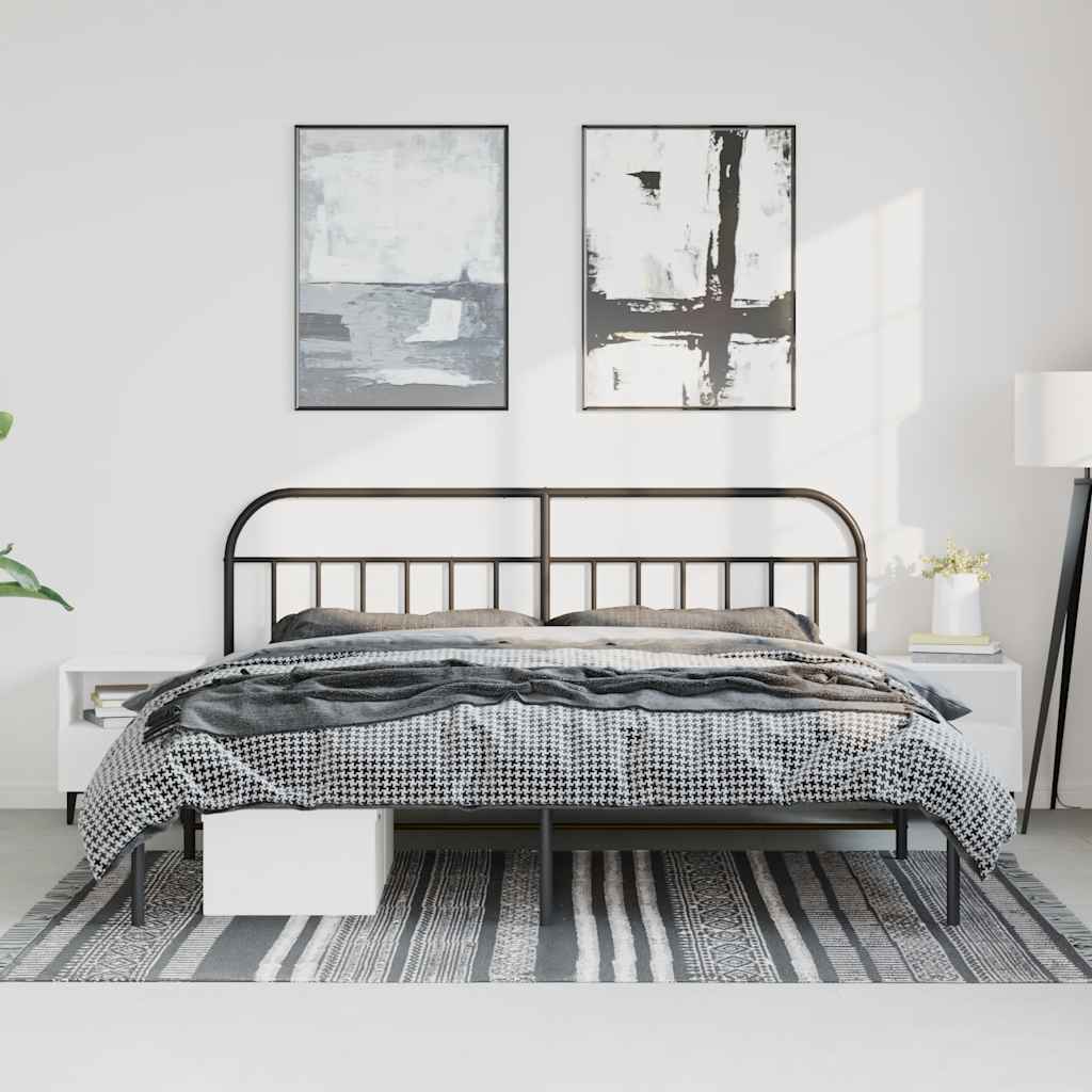 Metal Bed Frame without Mattress with Headboard Black 183x213cm