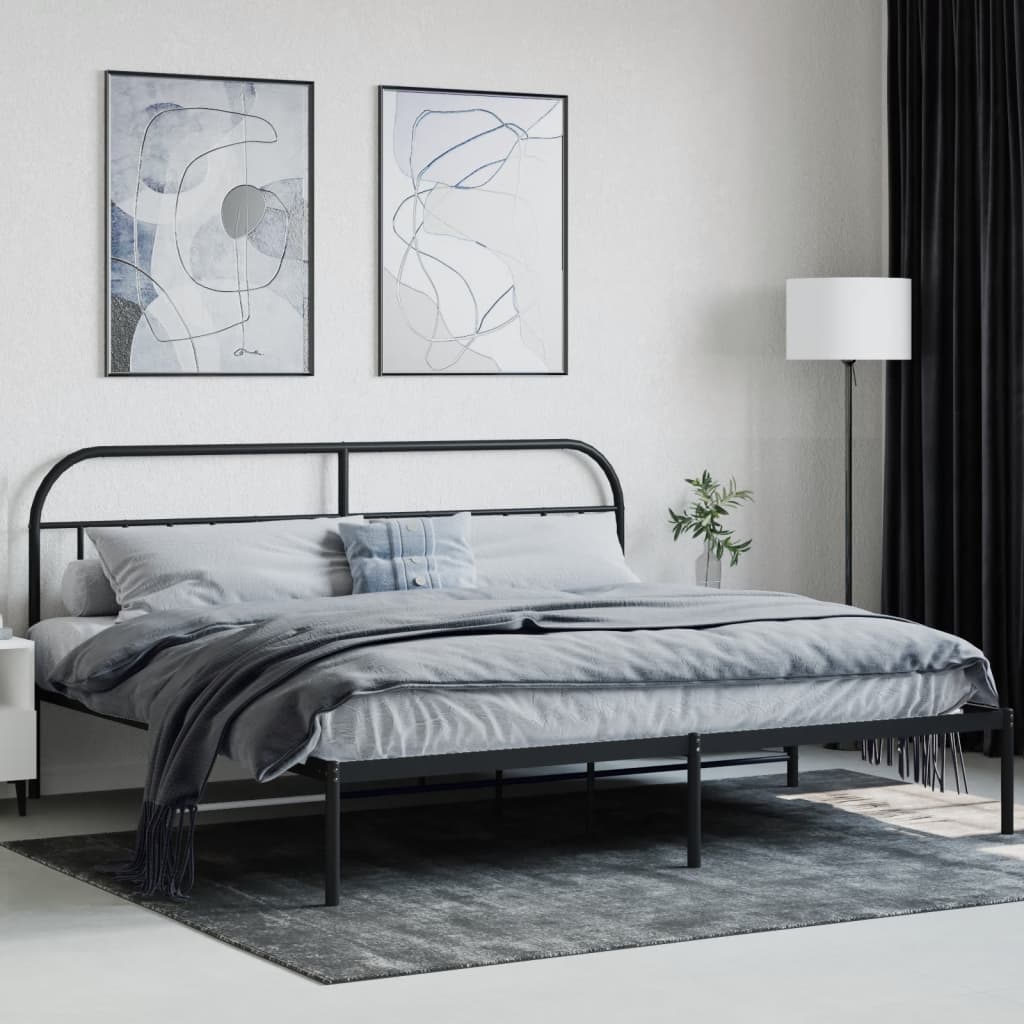 Metal Bed Frame without Mattress with Headboard Black 193x203cm