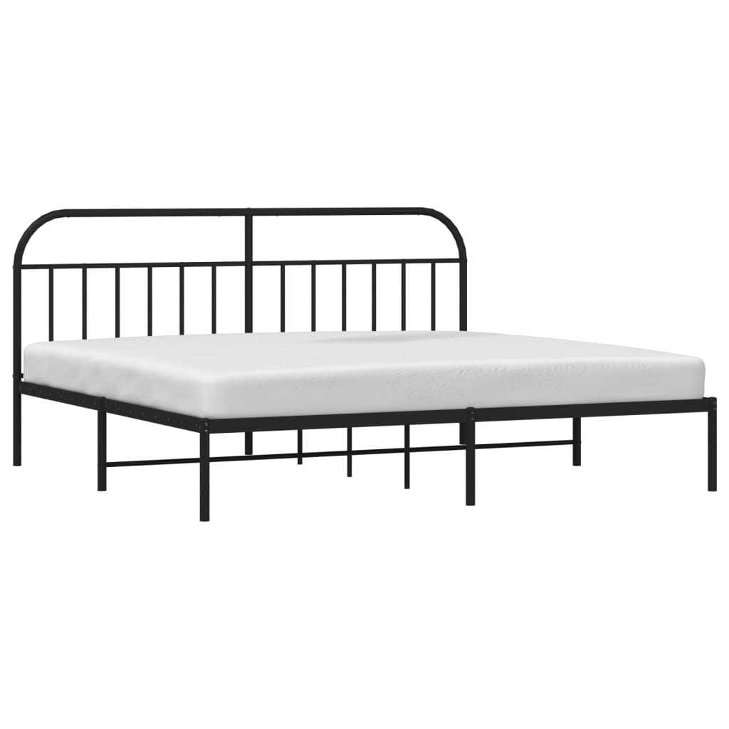 Metal Bed Frame without Mattress with Headboard Black 193x203cm
