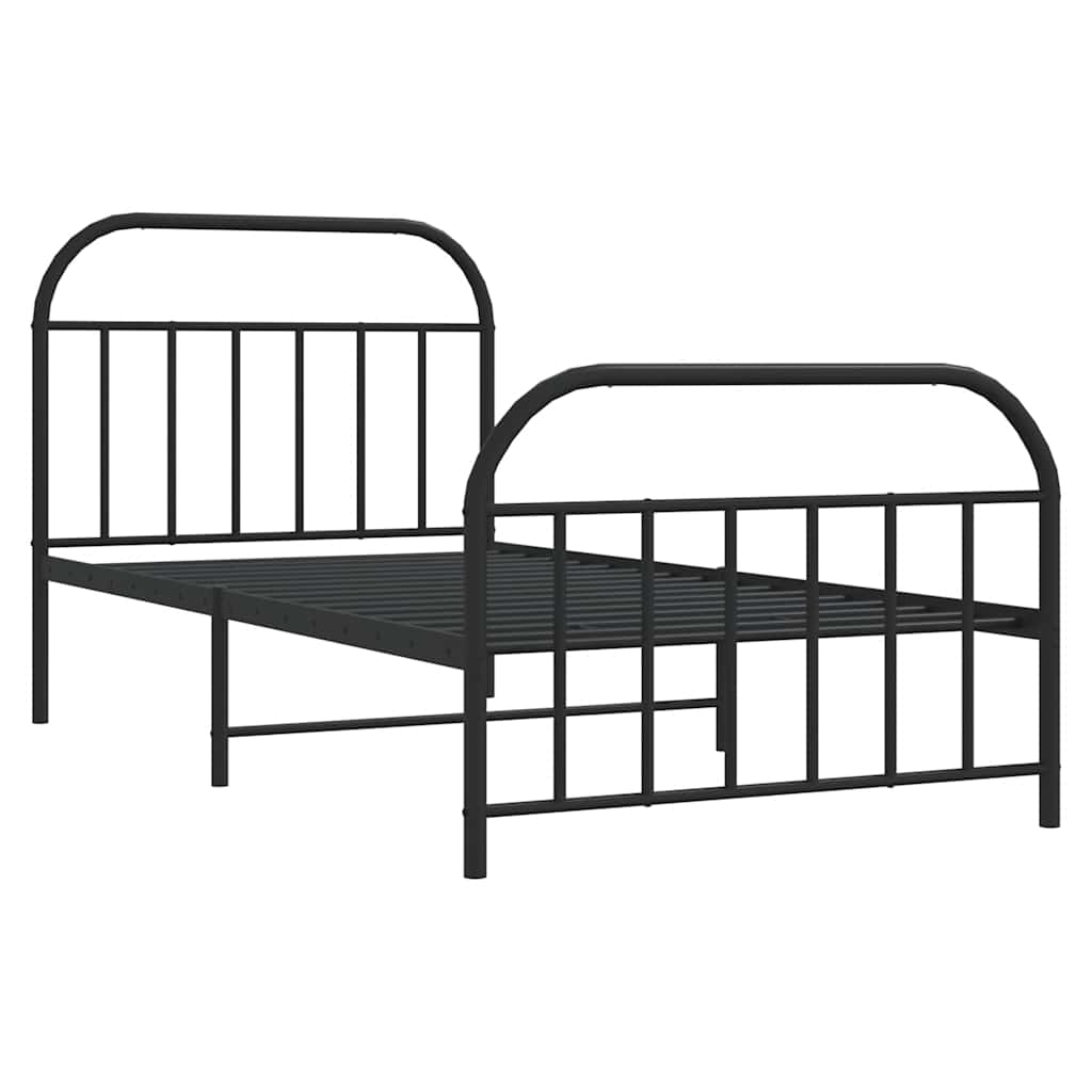 Metal Bed Frame without Mattress with Footboard Black 100x200cm