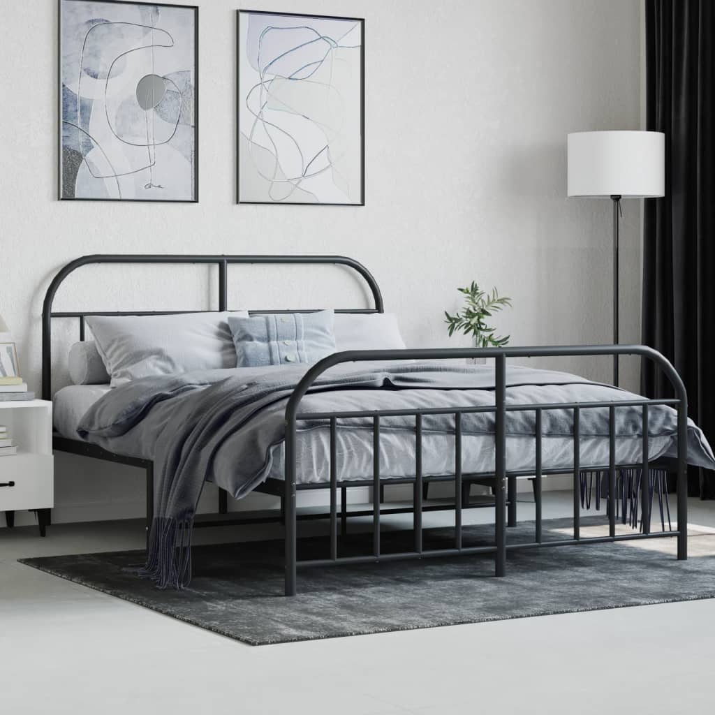 Metal Bed Frame without Mattress with Footboard Black 150x200cm