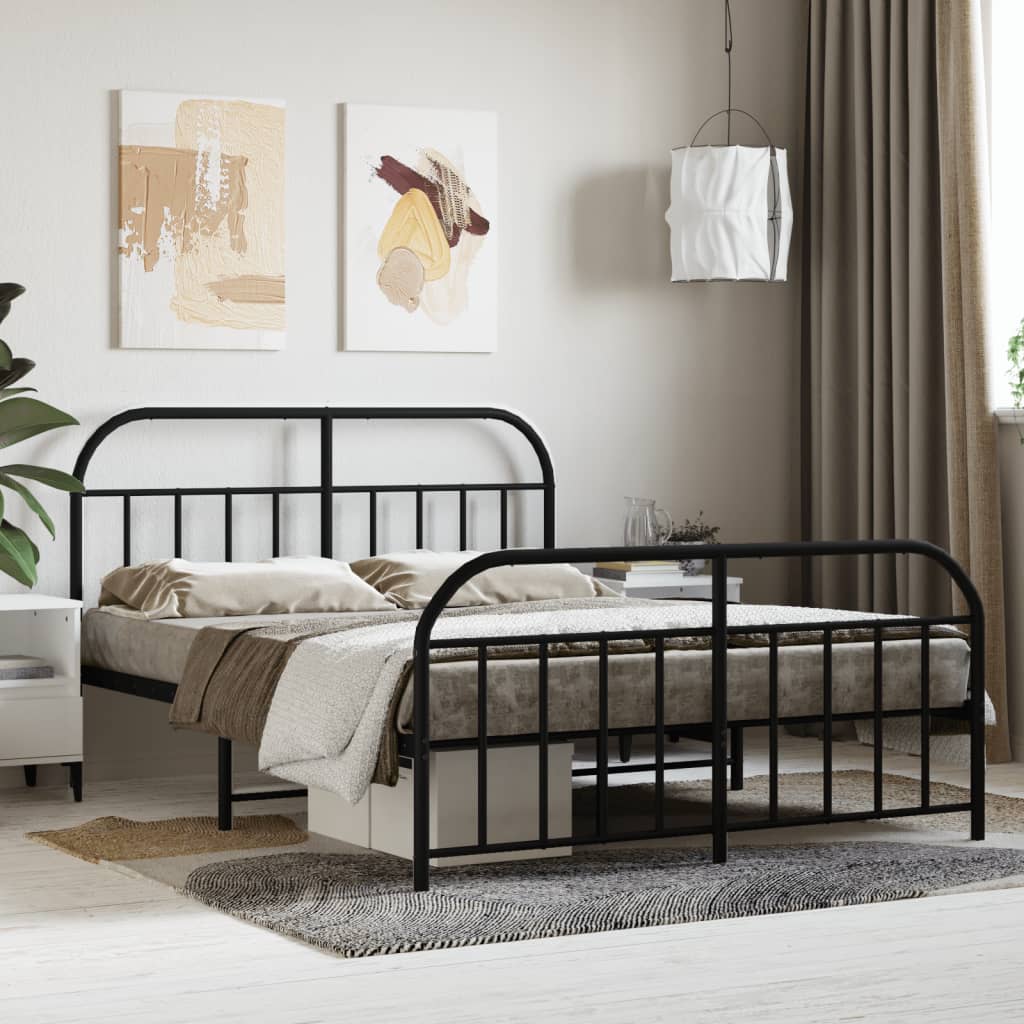 Metal Bed Frame without Mattress with Footboard Black 150x200cm