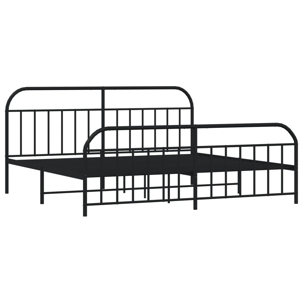 Metal Bed Frame without Mattress with Footboard Black 200x200cm