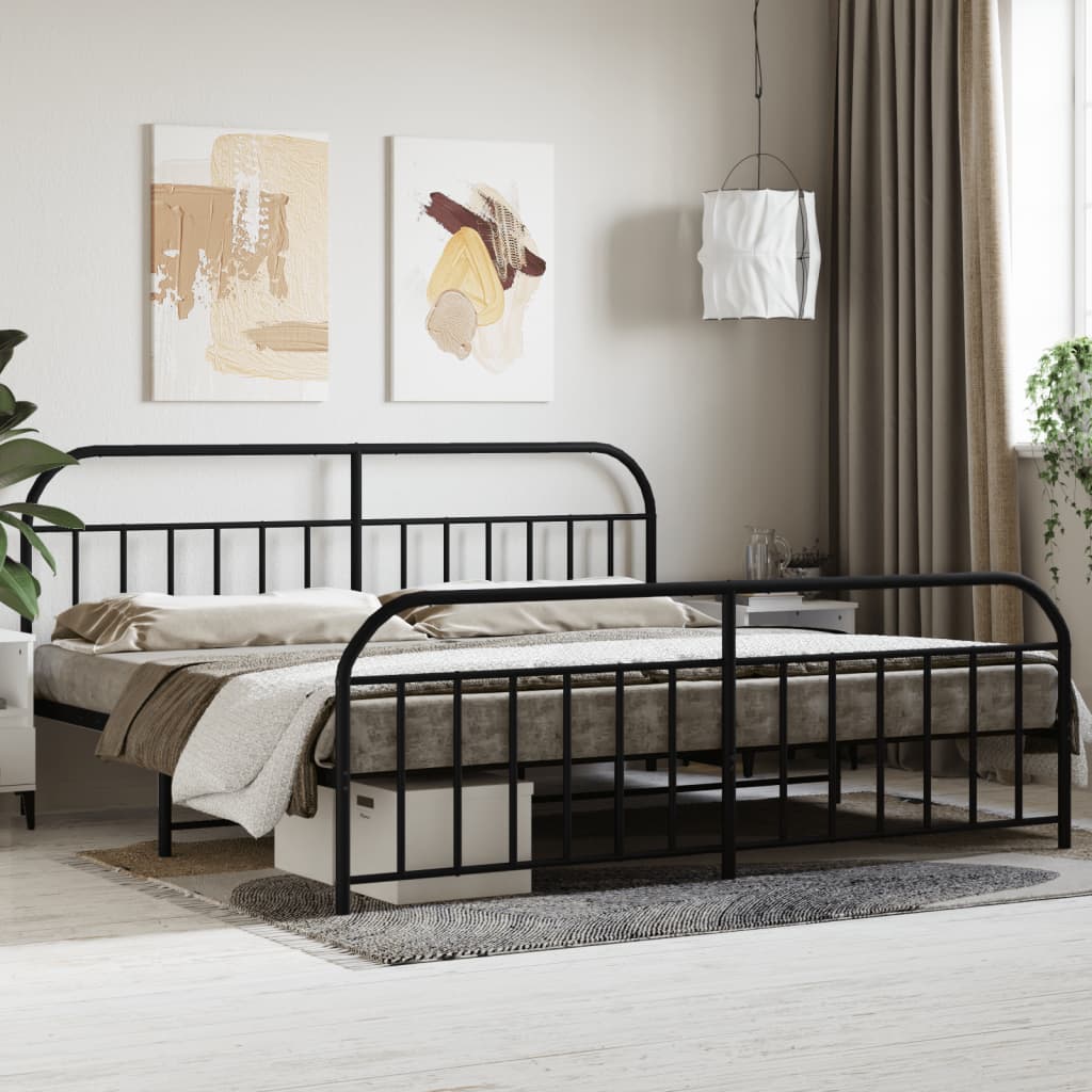 Metal Bed Frame without Mattress with Footboard Black 200x200cm