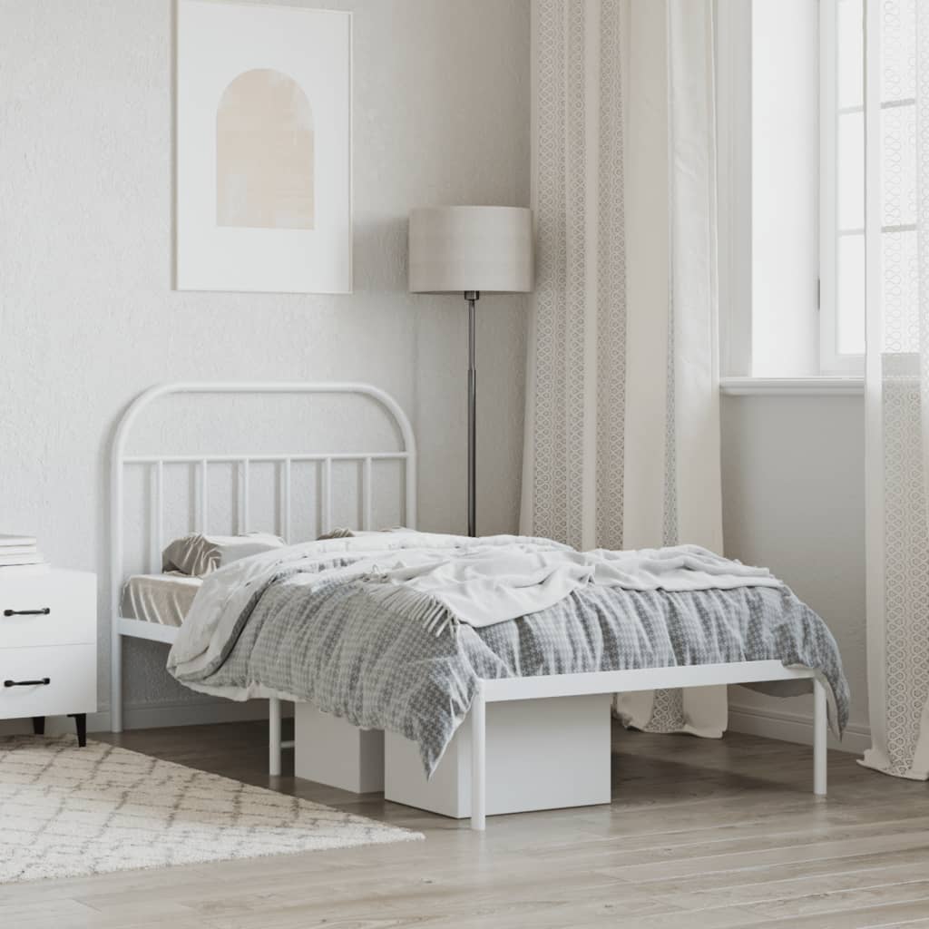 Metal Bed Frame without Mattress with Headboard White 100x190cm