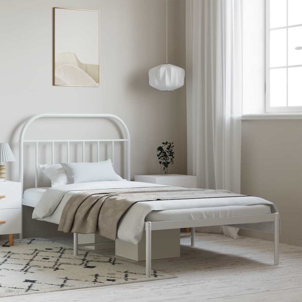 Metal Bed Frame without Mattress with Headboard White 100x200cm