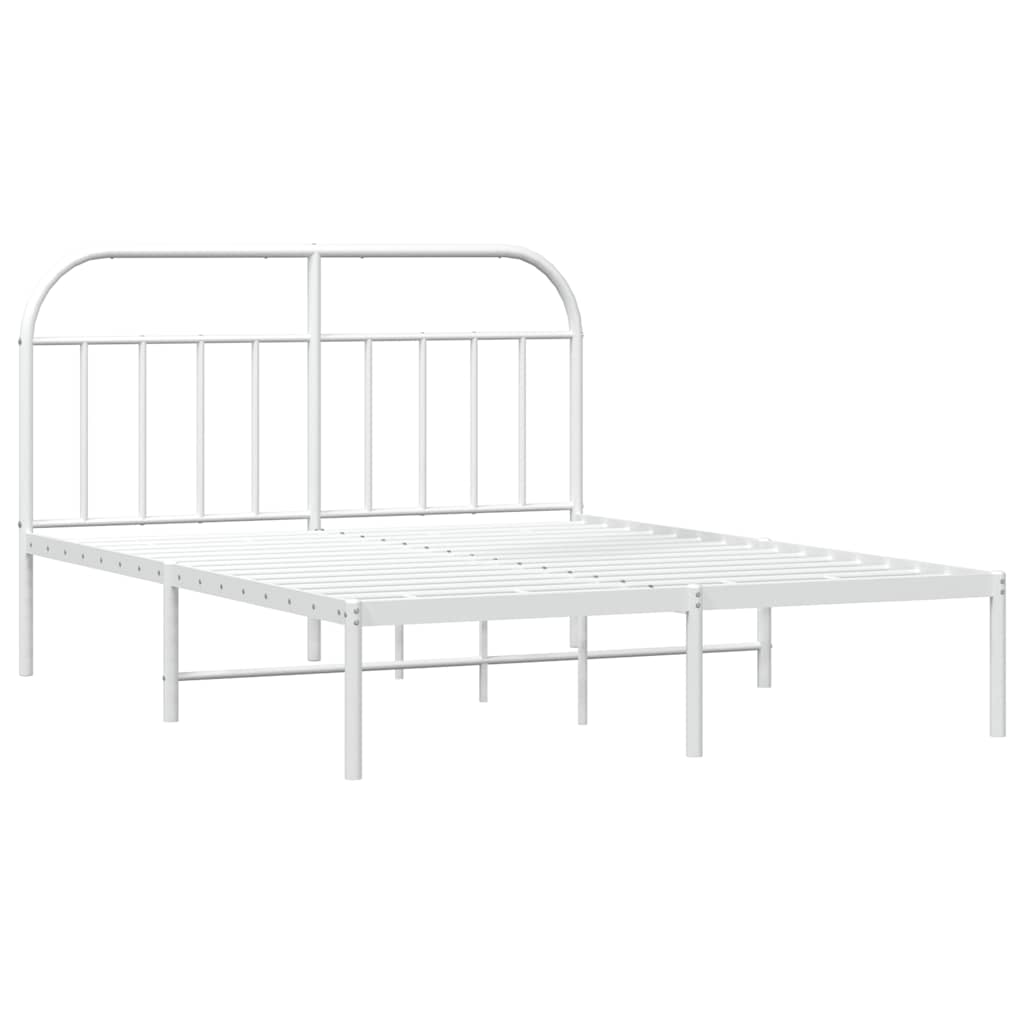 Metal Bed Frame without Mattress with Headboard White 150x200cm