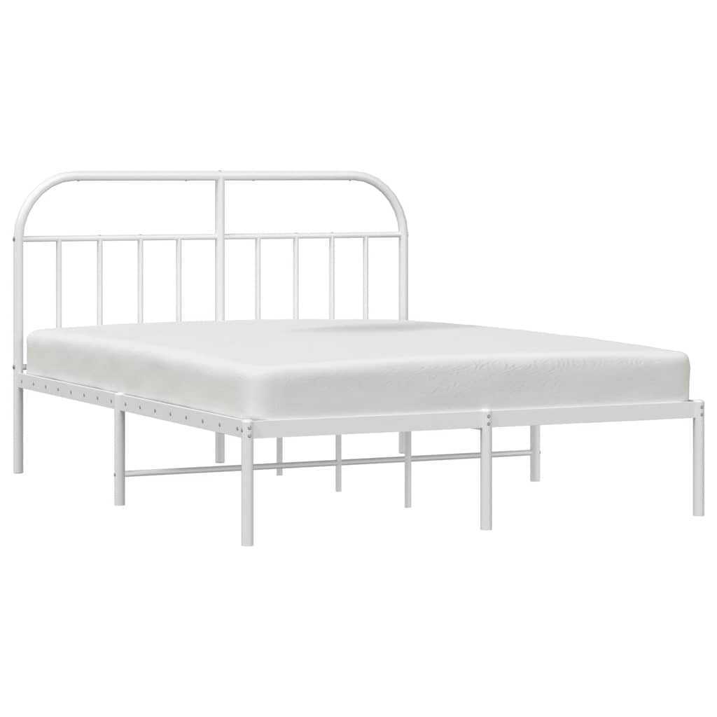 Metal Bed Frame without Mattress with Headboard White 150x200cm