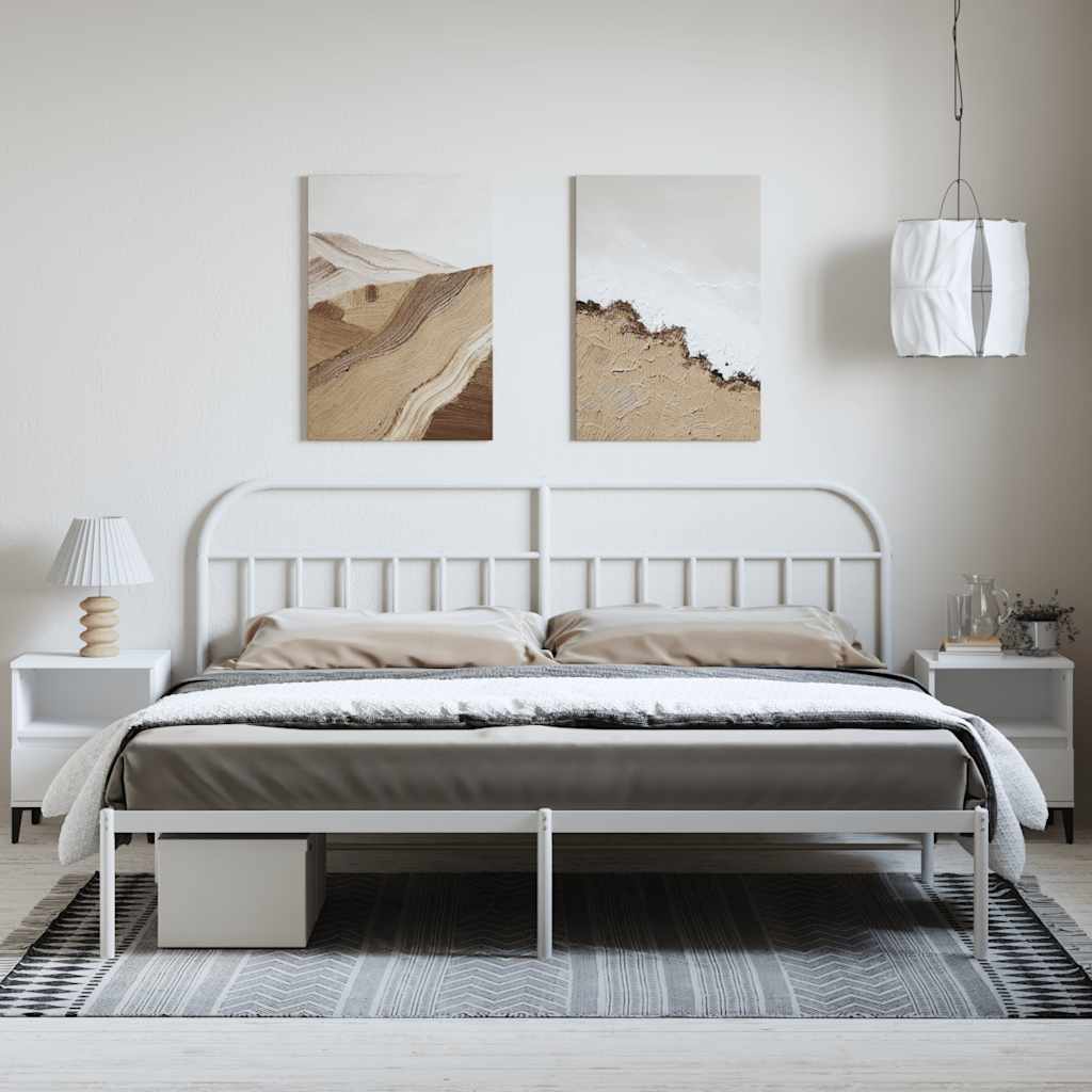 Metal Bed Frame without Mattress with Headboard White 193x203cm