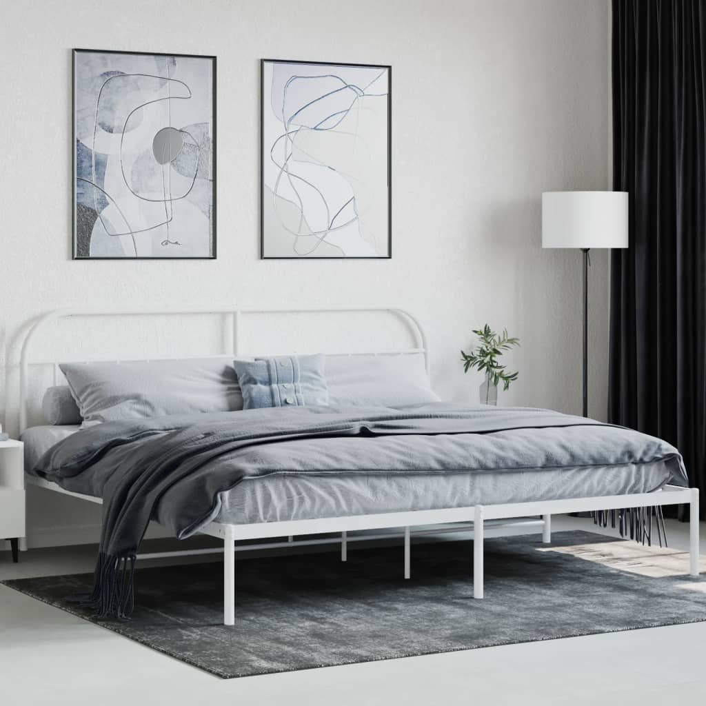 Metal Bed Frame without Mattress with Headboard White 200x200cm