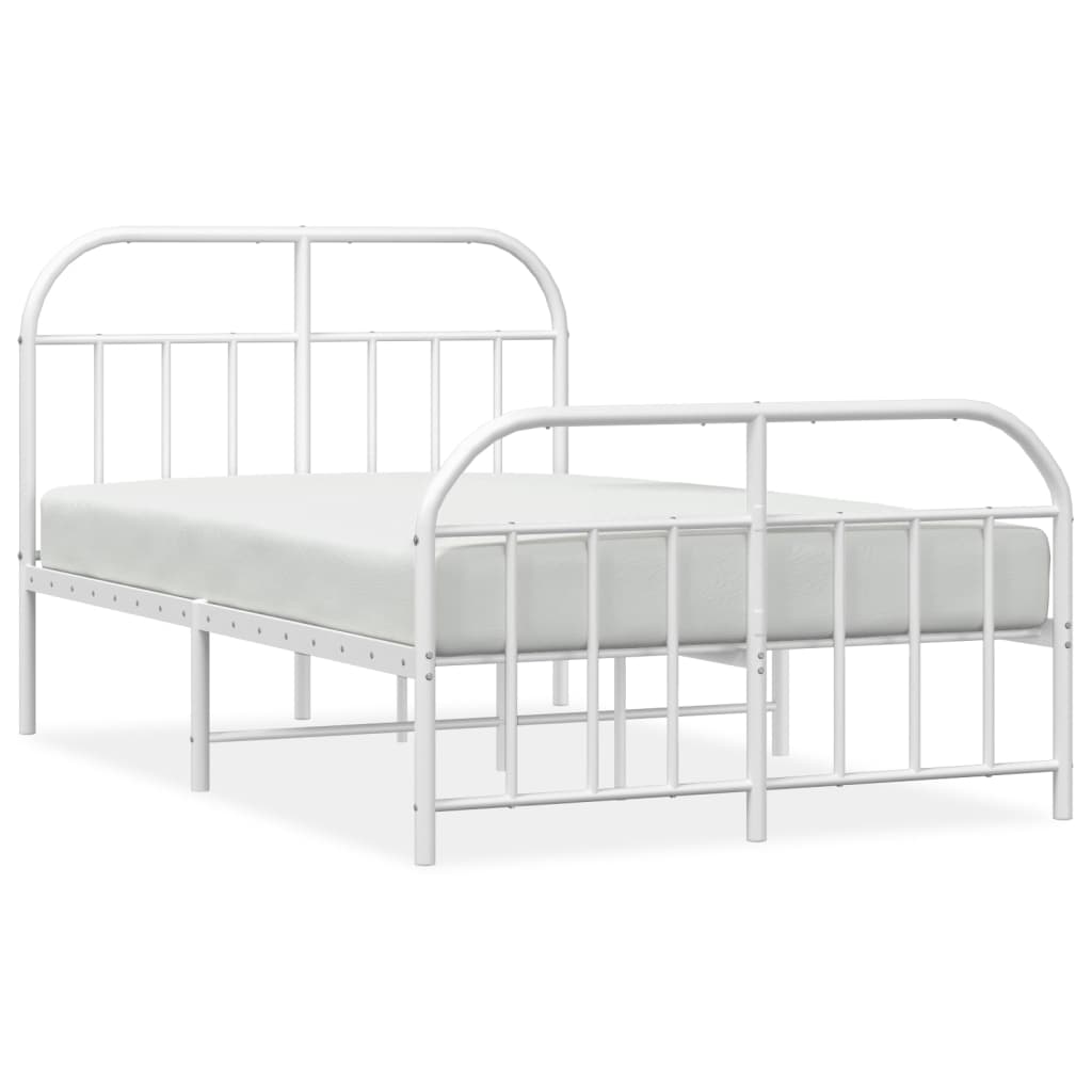 Metal Bed Frame without Mattress with Footboard White 120x190cm