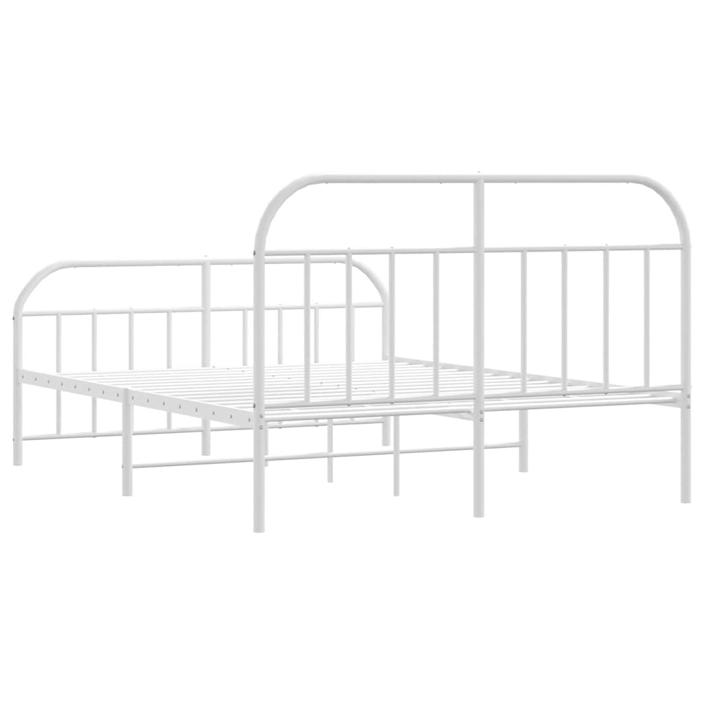 Metal Bed Frame without Mattress with Footboard White 135x190cm