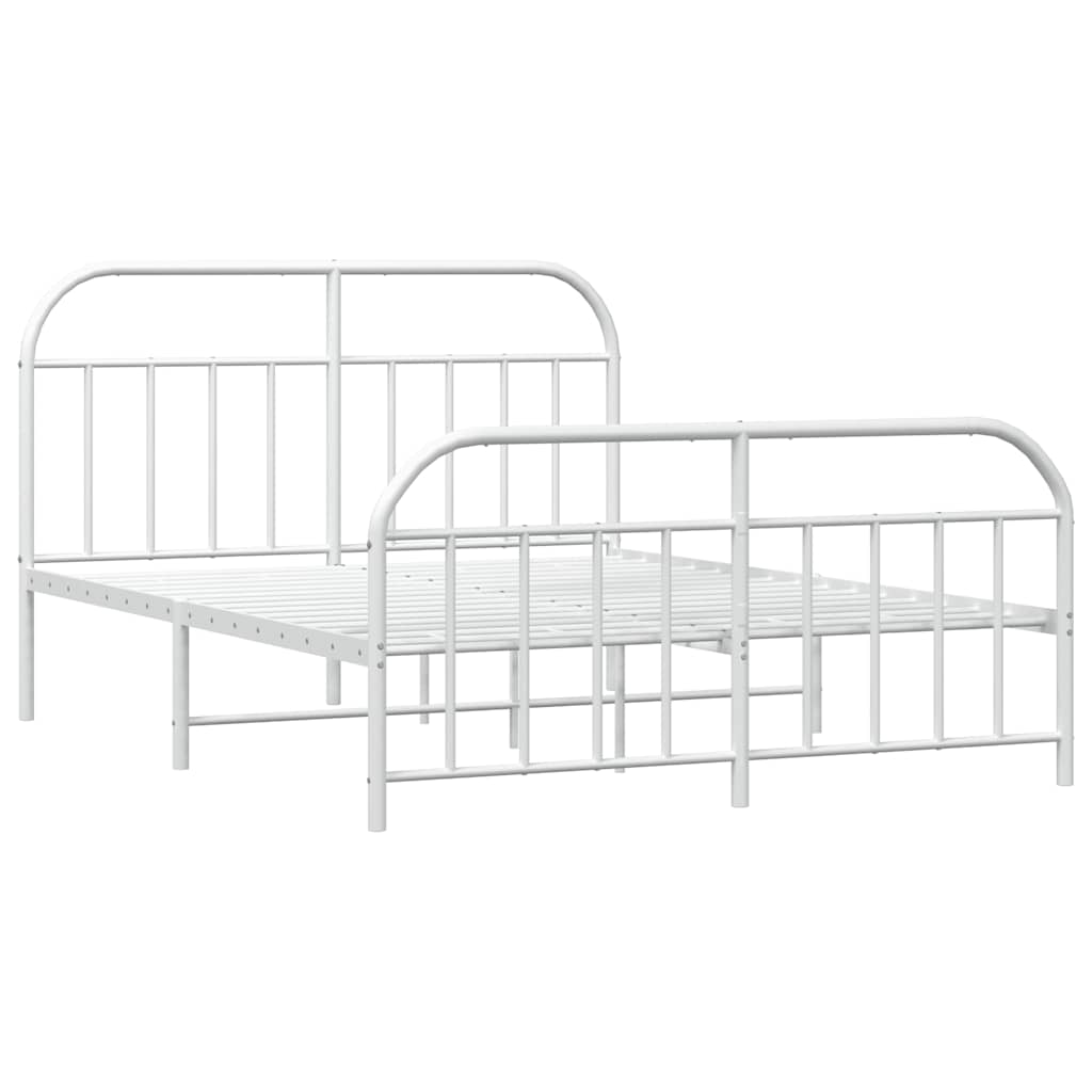 Metal Bed Frame without Mattress with Footboard White 150x200cm