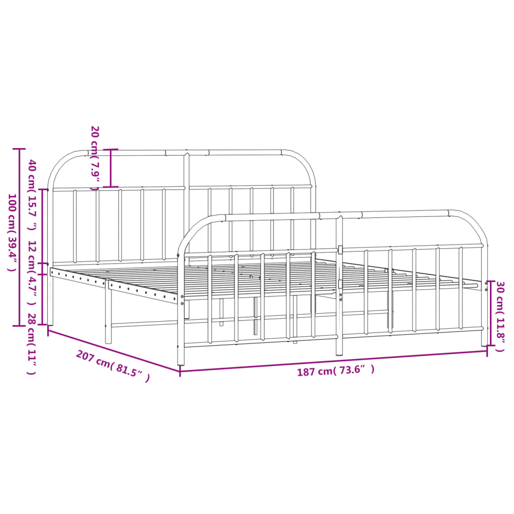 Metal Bed Frame without Mattress with Footboard White 180x200cm