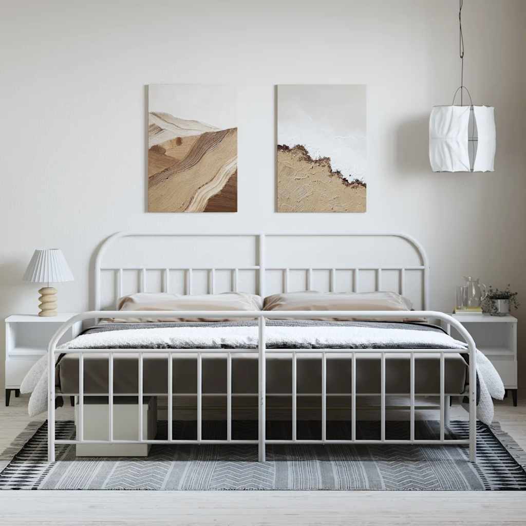 Metal Bed Frame without Mattress with Footboard White 193x203cm
