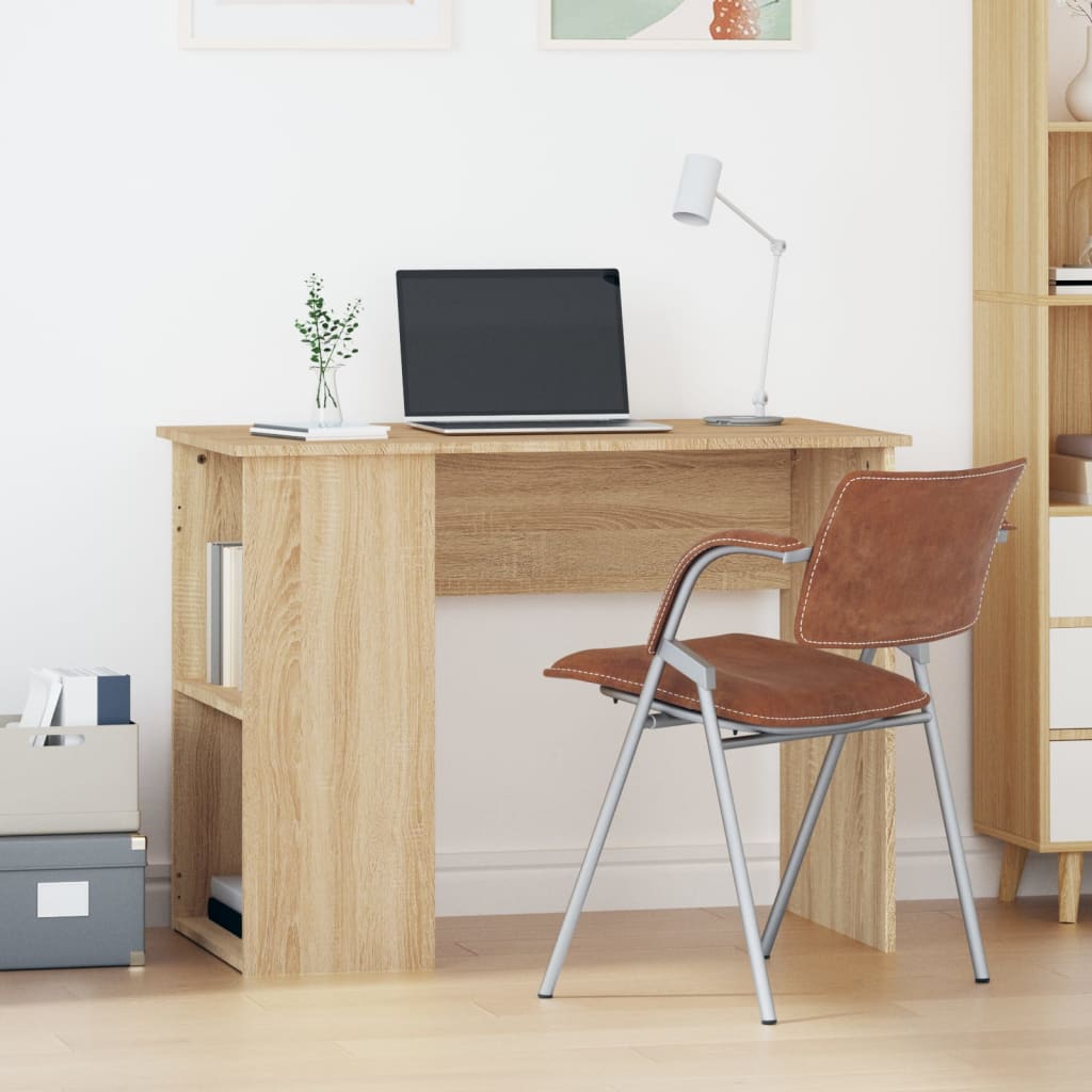 Modern Wooden Home Office Computer Desk Table With Open Storage Compartments