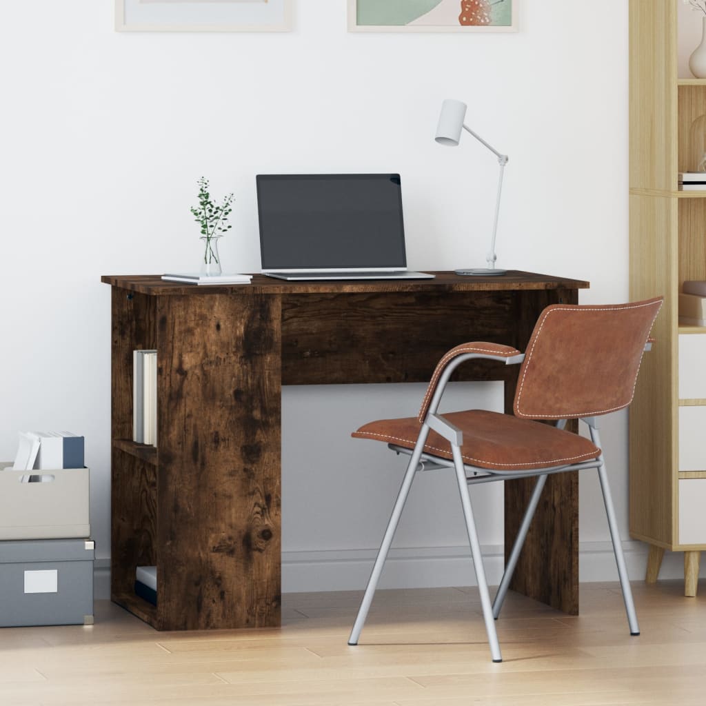 Modern Wooden Home Office Computer Desk Table With Open Storage Compartments