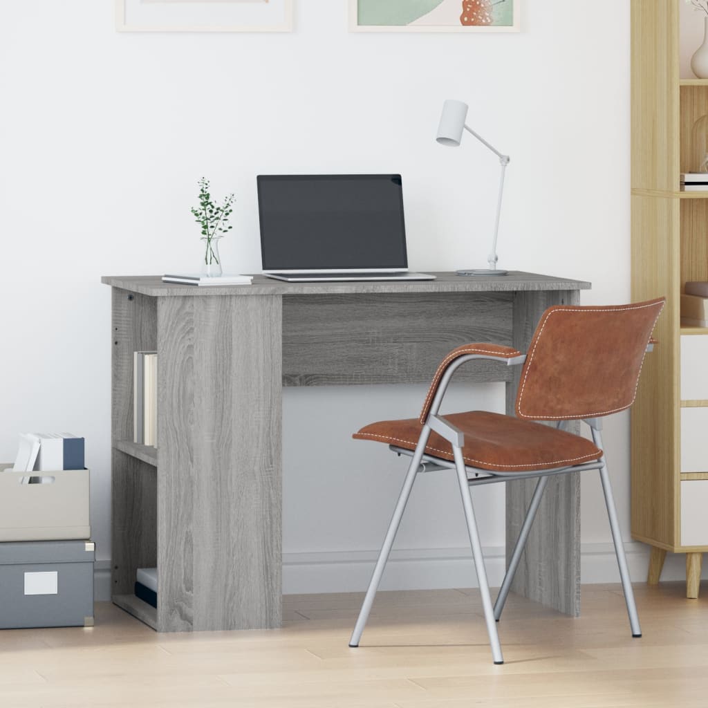 Modern Wooden Home Office Computer Desk Table With Open Storage Compartments