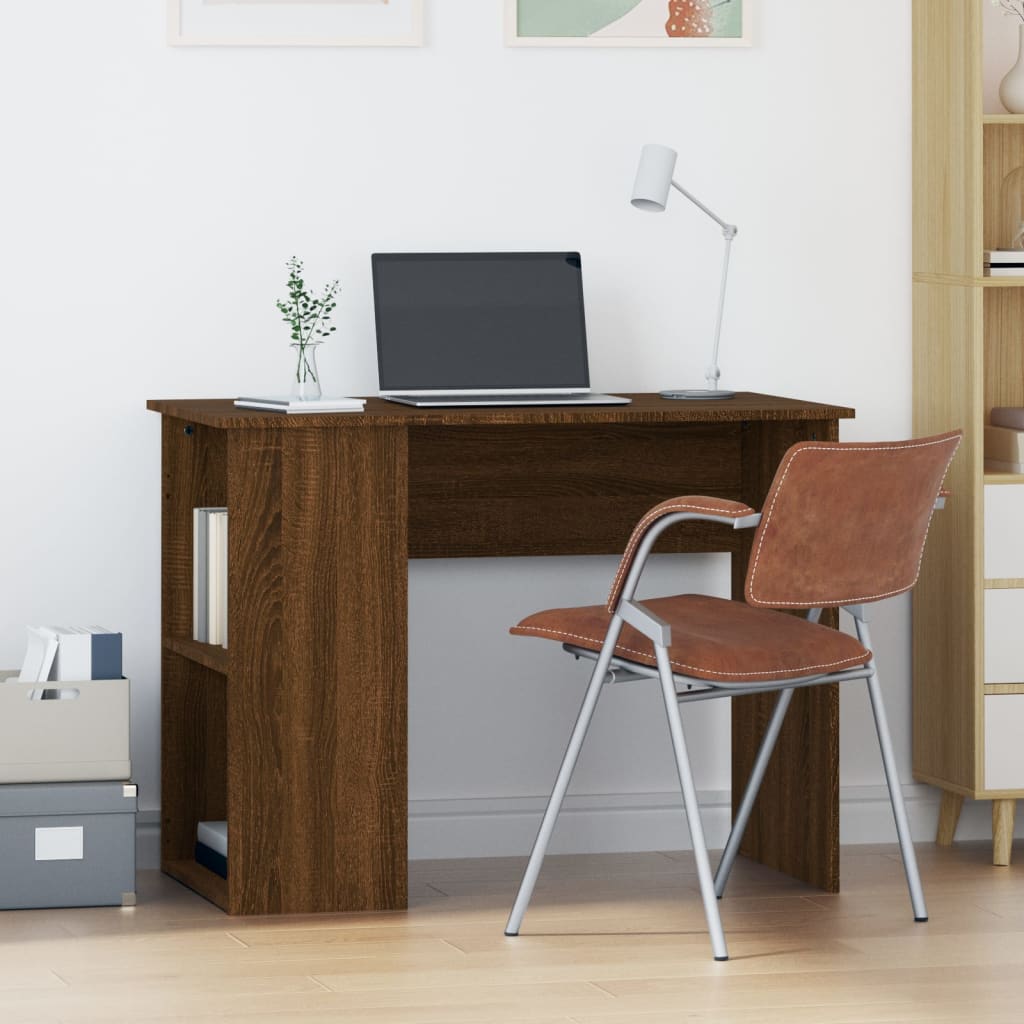 Modern Wooden Home Office Computer Desk Table With Open Storage Compartments