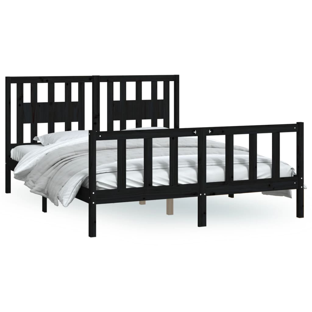 Bed Frame without Mattress Black Solid Wood Pine King Size