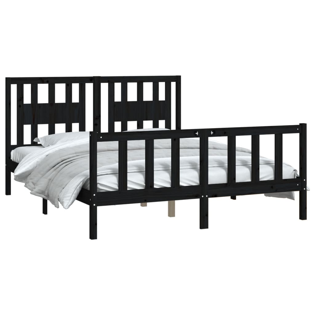 Bed Frame without Mattress Black Solid Wood Pine King Size