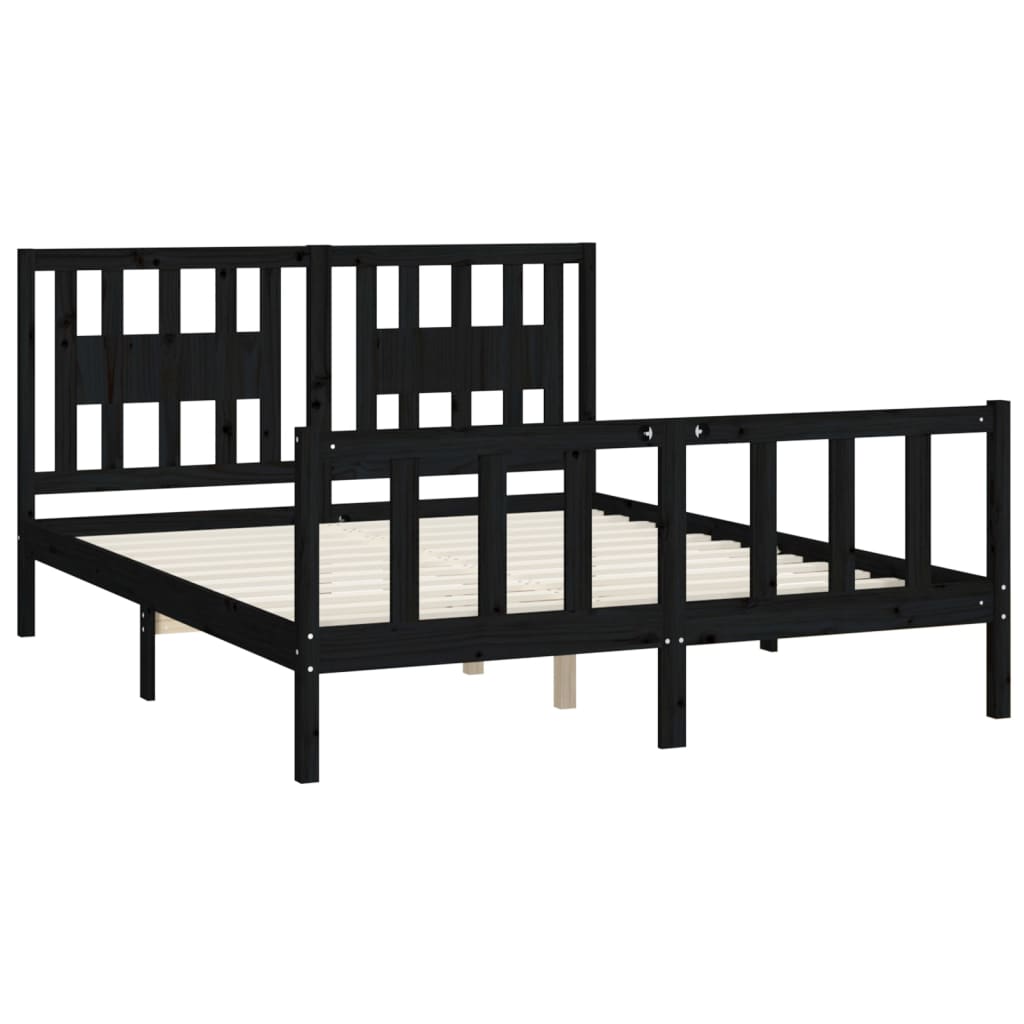 Bed Frame without Mattress Black Solid Wood Pine King Size