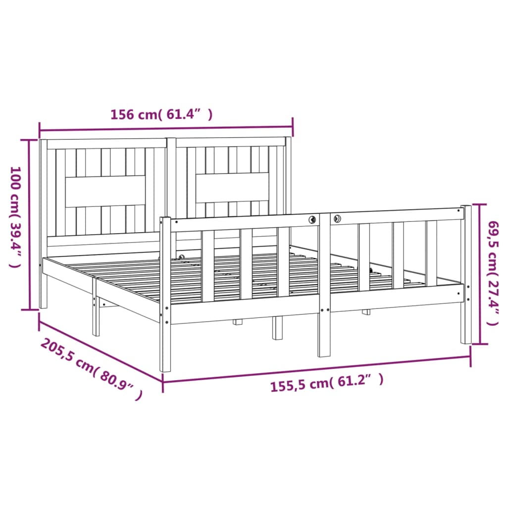 Bed Frame without Mattress Black Solid Wood Pine King Size