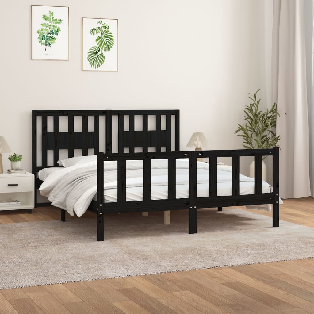 Bed Frame without Mattress Black Solid Wood Pine King Size