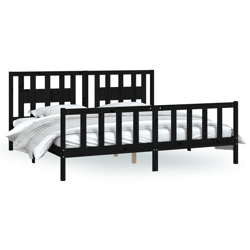 Bed Frame without Mattress Black Solid Wood Pine Super King Size