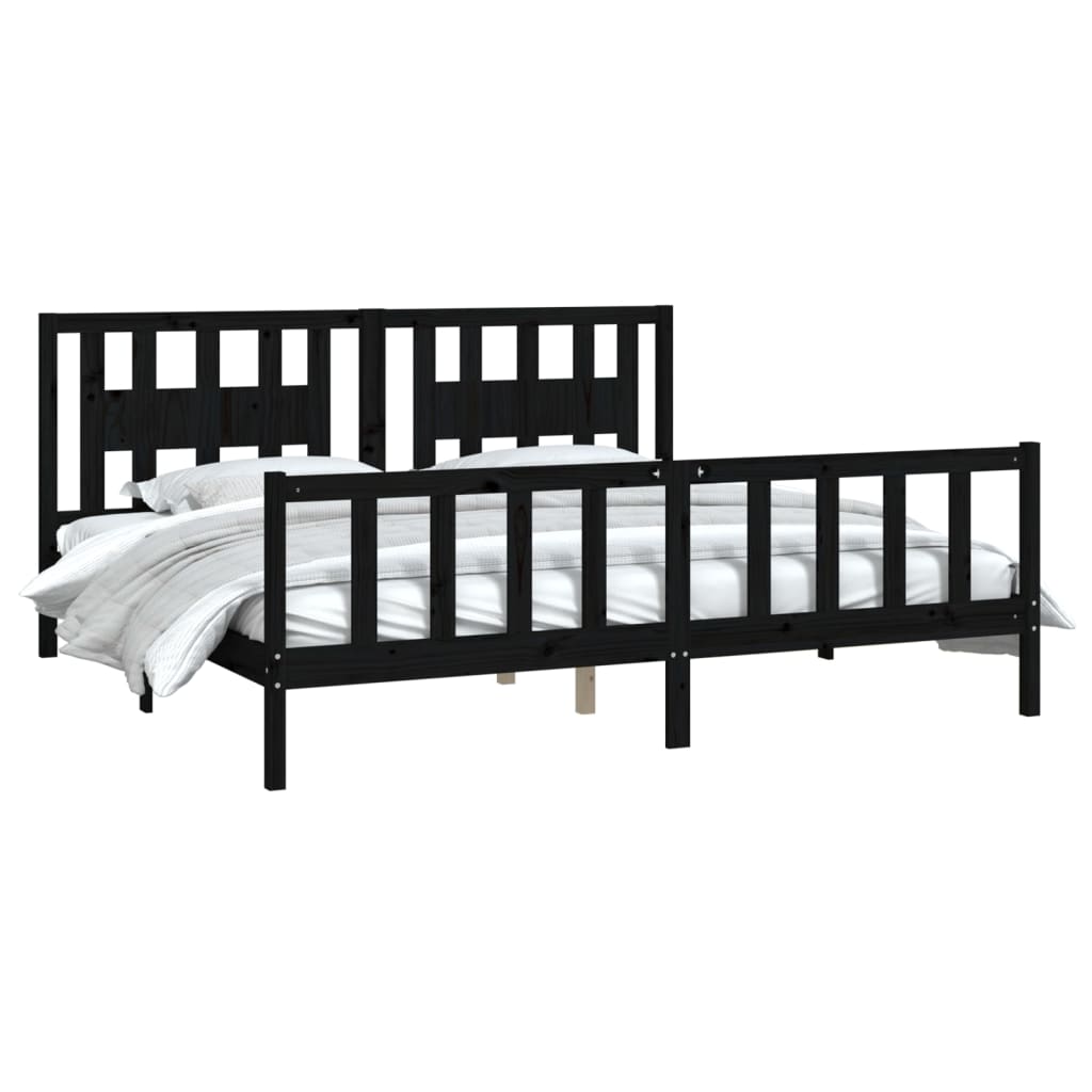 Bed Frame without Mattress Black Solid Wood Pine Super King Size
