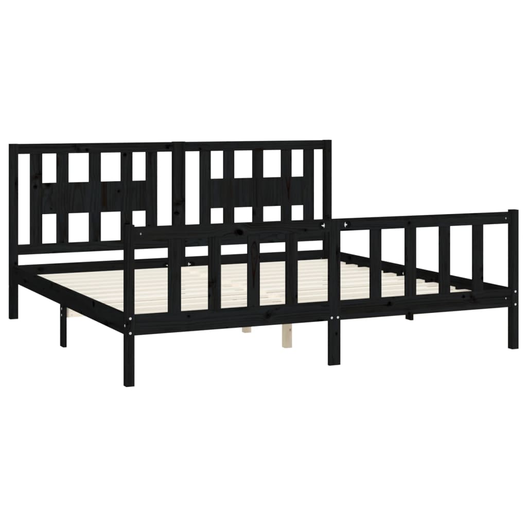 Bed Frame without Mattress Black Solid Wood Pine Super King Size