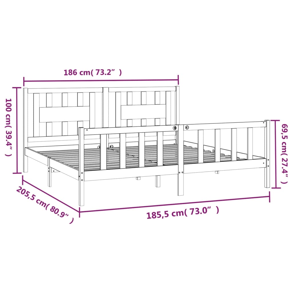 Bed Frame without Mattress Black Solid Wood Pine Super King Size
