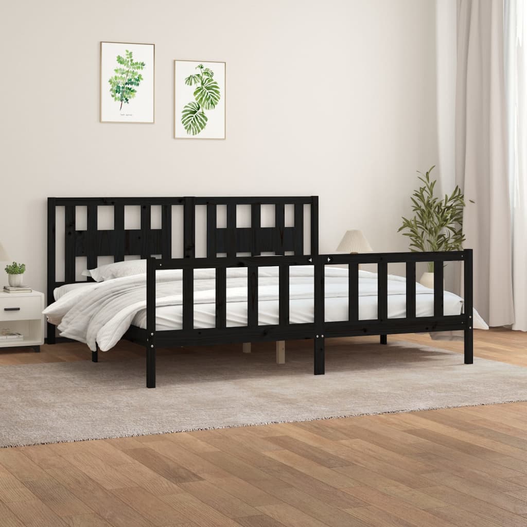 Bed Frame without Mattress Black Solid Wood Pine Super King Size