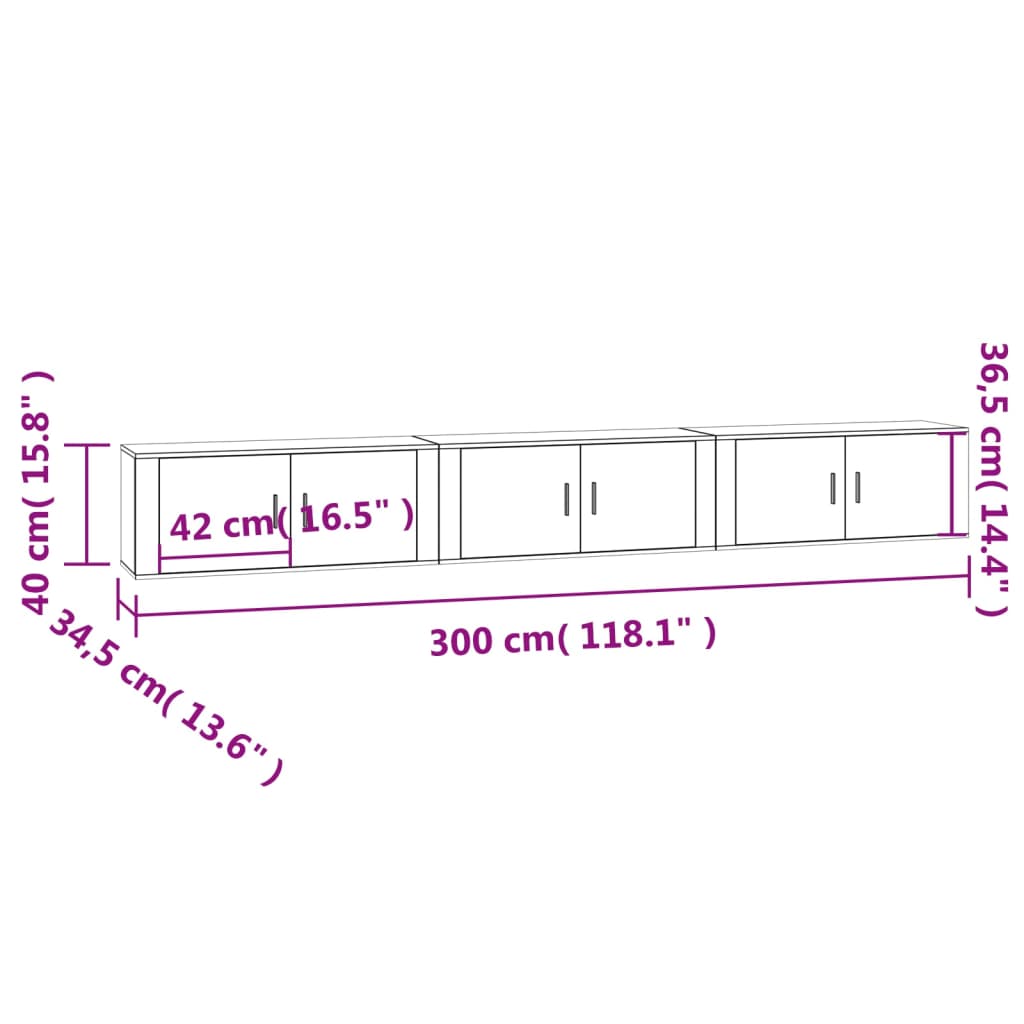 Wall-mounted TV Cabinets 3 pcs Concrete Grey 100x34.5x40 cm