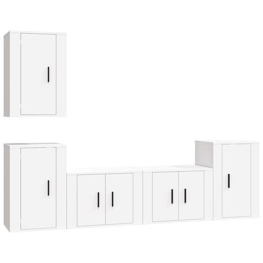 5 Piece TV Cabinet Set White Engineered Wood