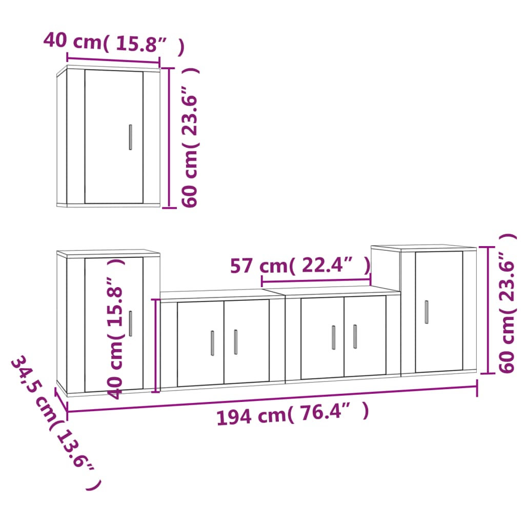 5 Piece TV Cabinet Set Brown Oak Engineered Wood