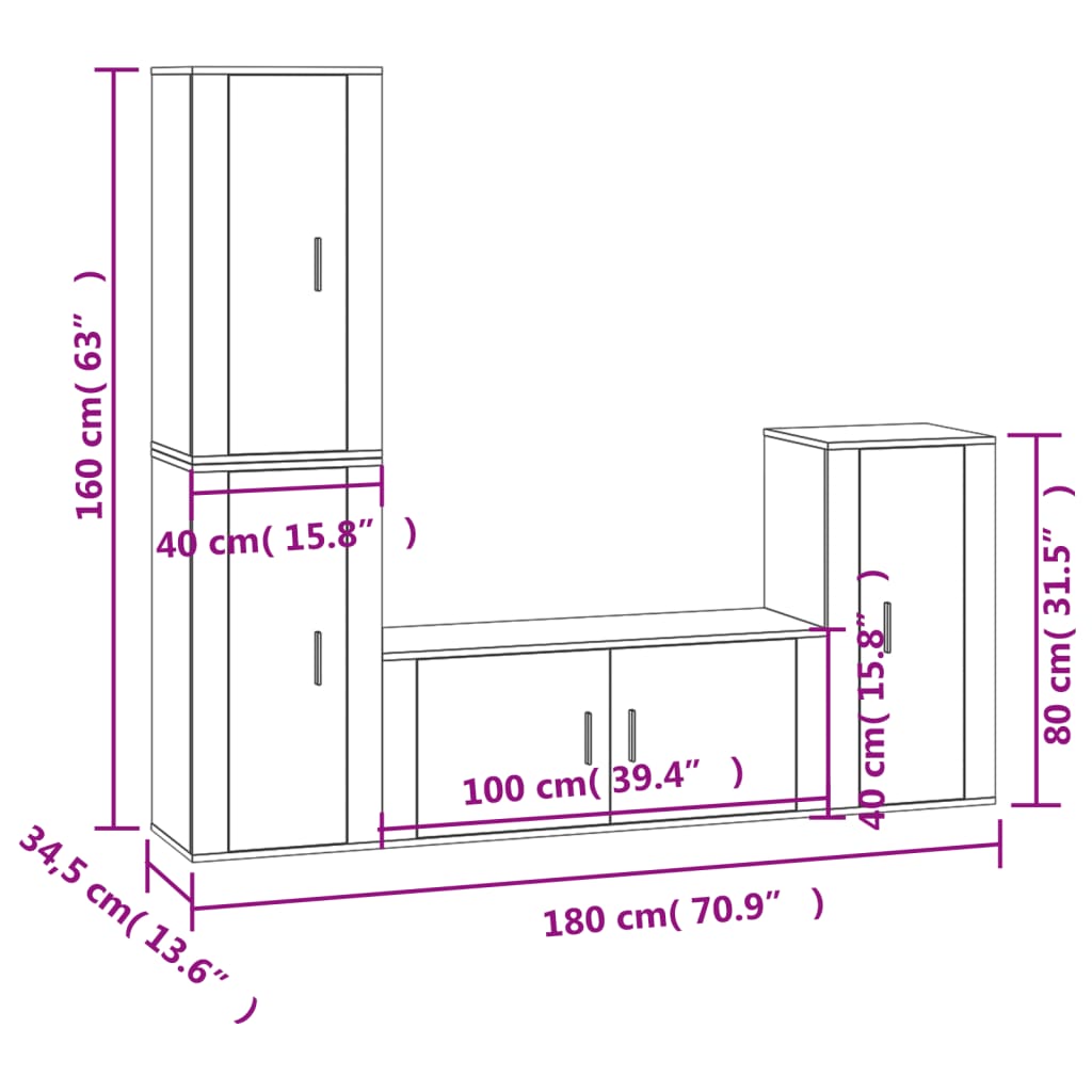 4 Piece TV Cabinet Set Smoked Oak Engineered Wood
