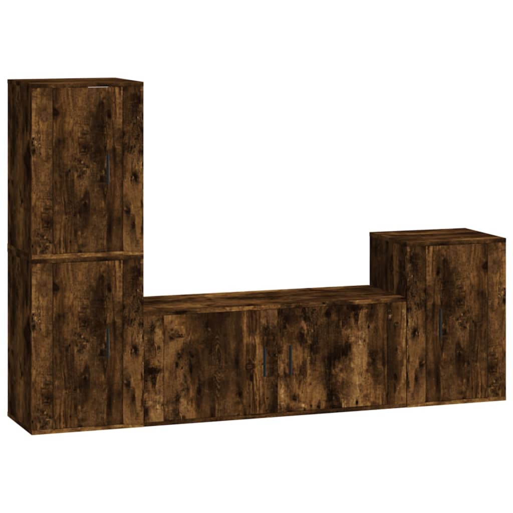 4 Piece TV Cabinet Set Smoked Oak Engineered Wood