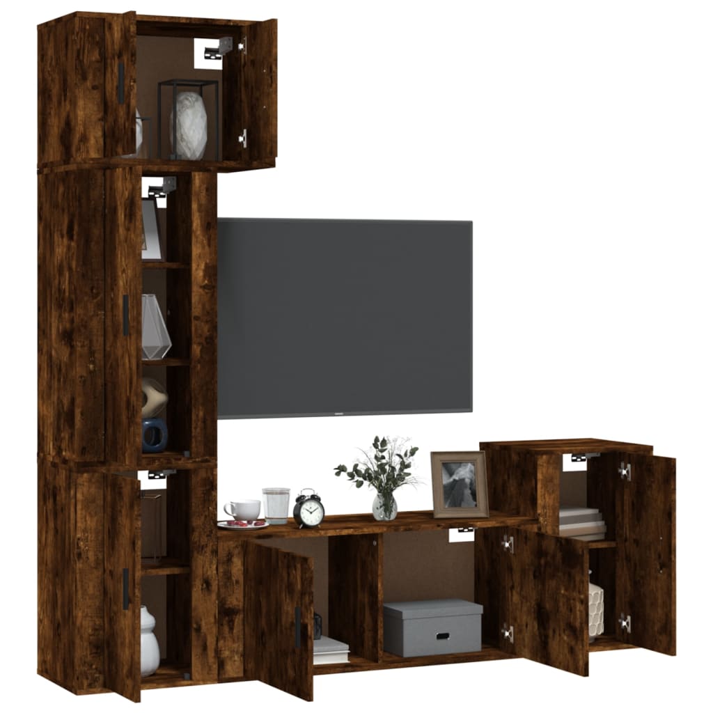 5 Piece TV Cabinet Set Smoked Oak Engineered Wood