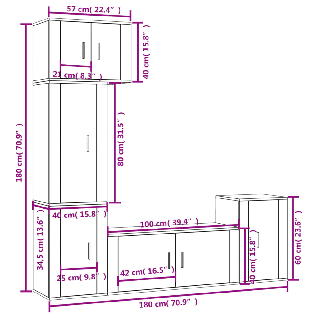 5 Piece TV Cabinet Set Smoked Oak Engineered Wood