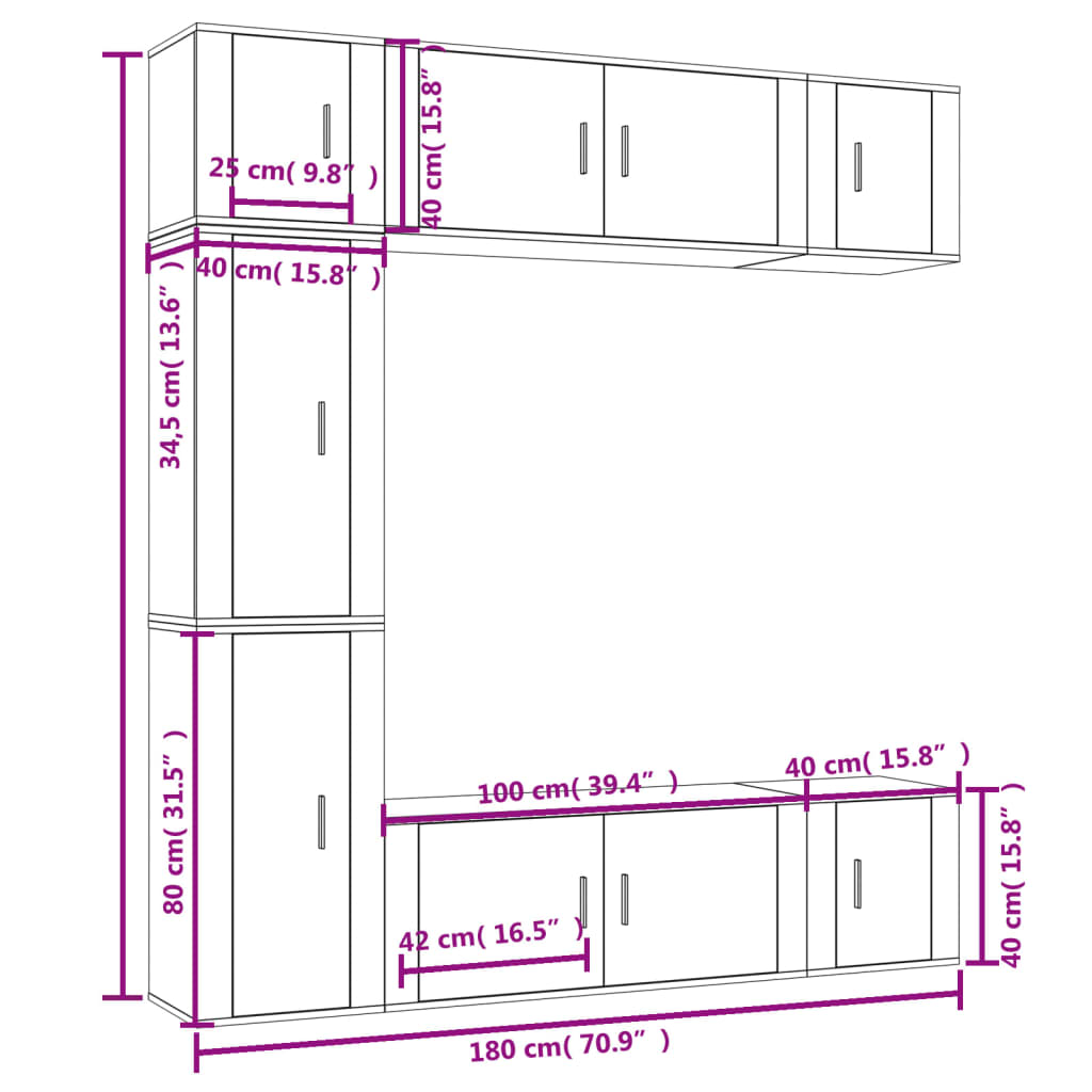 7 Piece TV Cabinet Set Smoked Oak Engineered Wood