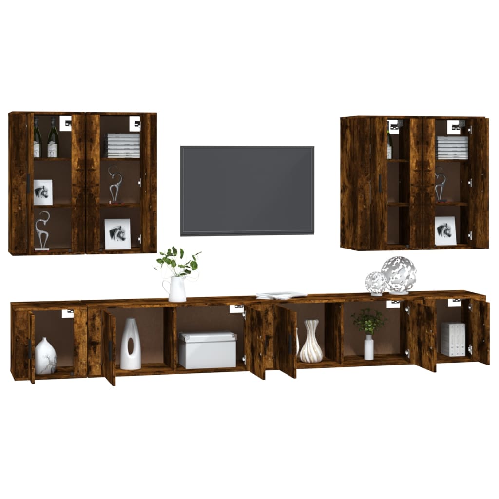 8 Piece TV Cabinet Set Smoked Oak Engineered Wood